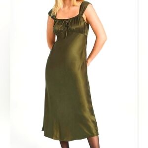 NWT Madewell Green Bias Cut Midi Ruffle Dress